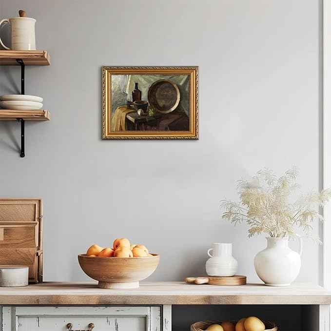 uniro Vintage Gold Framed Wall Art for Home Decor, Farmhouse Wall Decor Still Life Canvas Artwork, Antique Kitchen Wall Art Picture, Rustic Kitchen Art Prints Aesthetic Picture for Dining Desktop Decor- 11x14Inch