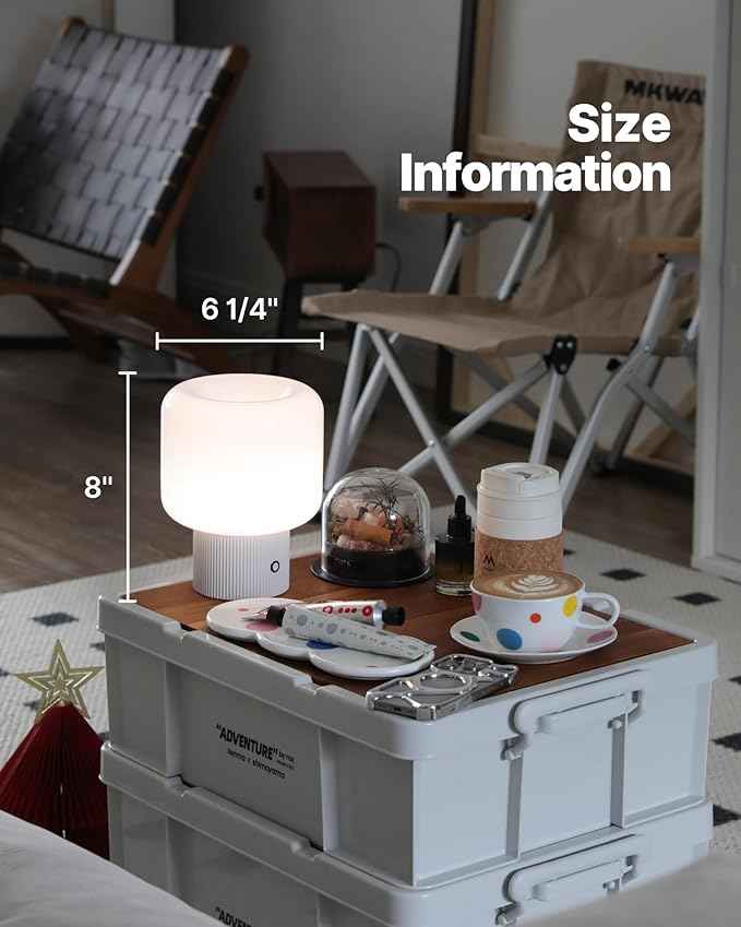 Halo Mushroom Lamp, 5W Cute Cordless Rechargeable Table Lamp with Glass Shade, 3 Color Temps LED Dimmable Ambient Lighting, Small Retro Touch Bedside Light for Bedroom Decor, White