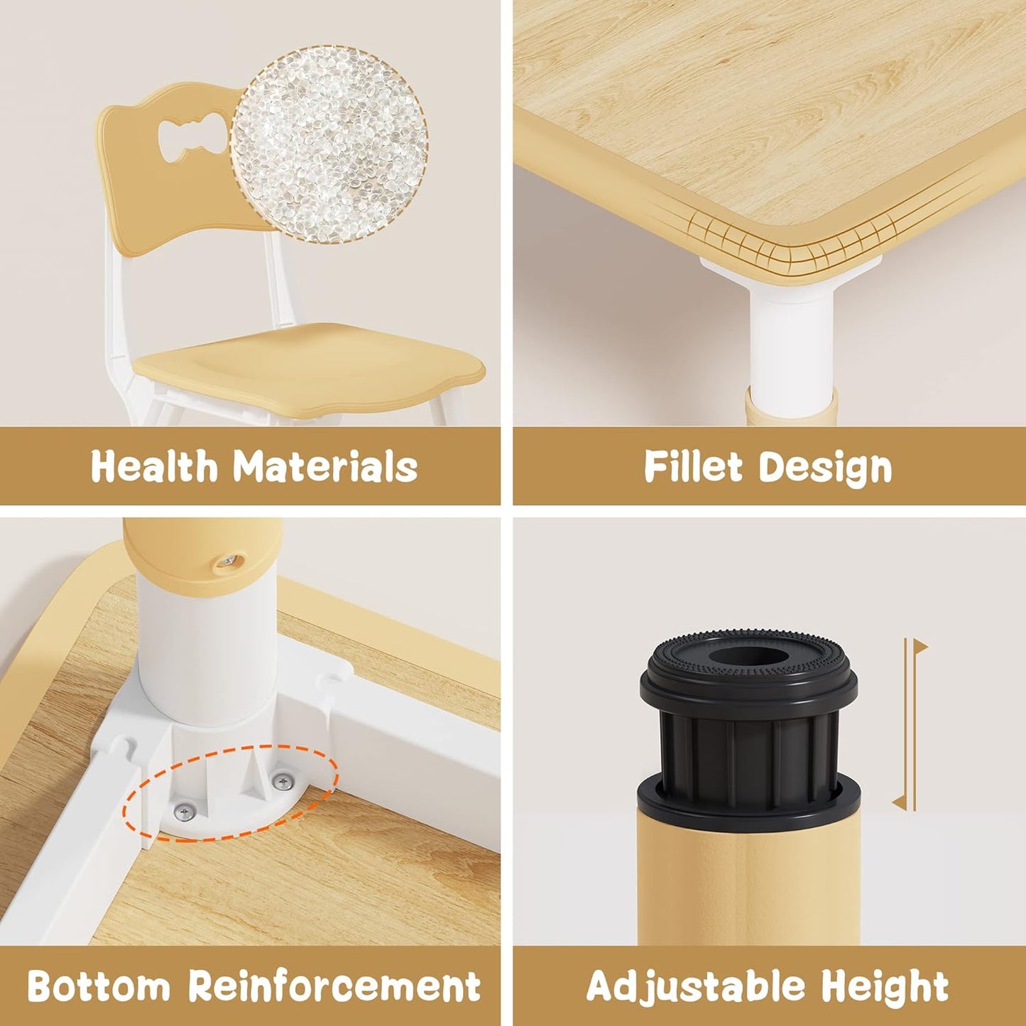 Brelley Kids Table and 6 Chairs Set, Height Adjustable Toddler Desk and Chair Set, Graffiti Desktop, Classroom/Daycare/Home, Children Multi-Activity Table for Ages 2-8