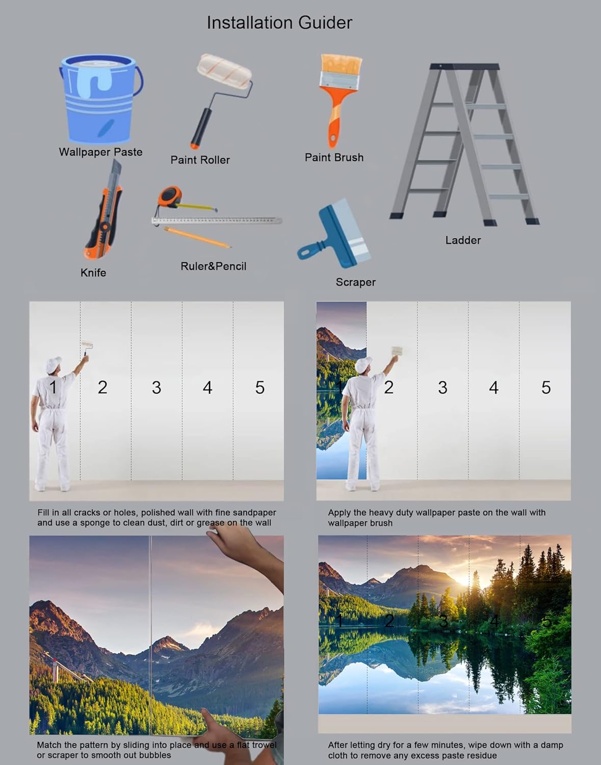 Mountain with Lake Photo Wallpaper Landscape Wall Mural for Bedroom Living Room TV Background Sofa Wall (not self-Adhesive)