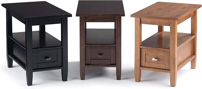 SIMPLIHOME Warm Shaker End Table - 14 inch Wide Solid Wood Narrow Side Table in Black, Transitional Accent Table for Living Room or Bedroom with Drawer, Open Shelf and Square Tapered Legs