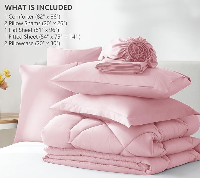 CozyLux Full Size Comforter Sets Pink - 7 Pieces Bed in a Bag Full, Luxury Soft Bed Set for All Seasons, Bedding Set with Down Alternative Comforter, Sheets, Pillowcases & Shams