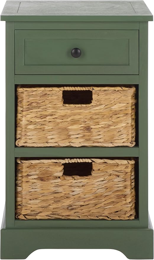 SAFAVIEH Home Collection – Carrie Dusty Green 3-Drawer Storage Side Table, Mixed-Material Cottage Design, Fully Assembled (AMH5700L)