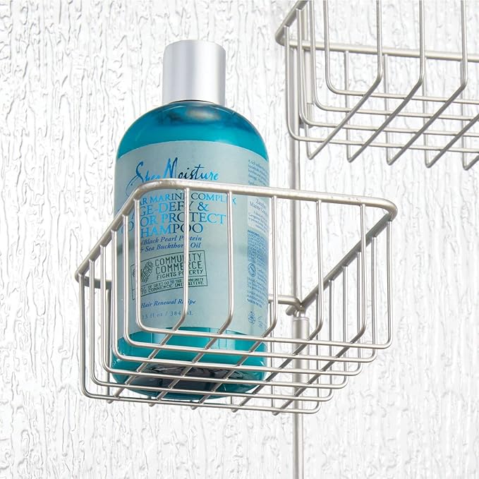 mDesign Steel Over The Door Shower Caddy - Hanging Shower Organizer Rack w/ 4 Baskets, 2 Hooks - in-Shower Hanging Caddy for Bathroom - Over Door Shower Caddy Hanger - Klypon Collection - Matte Satin