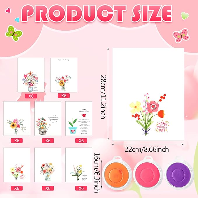 Beeveer 48 Sets Mother's Day Handprint Crafts DIY Religious Hand Keepsake Craft Gifts with Flower Stickers for Mom Dad Home Party Activities(Soft Colors)