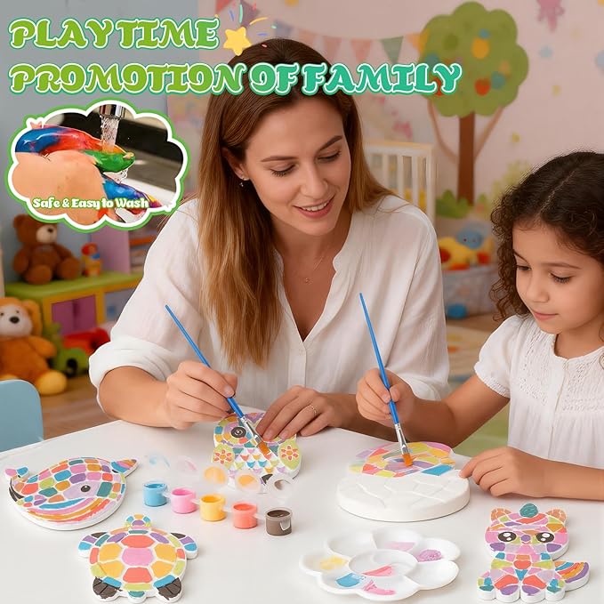 QANIY Stepping Stones Painting Kit for Kids Ages 4-12,5 Pack Outdoor Garden Stone Crafts,Outdoor Art & Craft Activity Set, Creative Gift for Boys & Girls