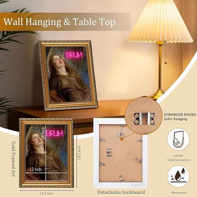 uniro Vintage Gold Framed Wall Art for Home Decor, Retro Funny Bathroom Wall Decor Canvas Artwork, Trendy Funky Wall Art Maximalist Decor, Eclectic Home Bathroom Alternative Fun Art Print Aesthetic Poster for Bathroom, Living Room, Desktop decor - 12x1...
