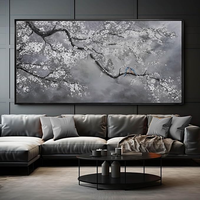 Kureful Nature Wall Decor Flowers White Pictures Art Bird Artwork Botanical Wall Art 29x58 Inch Hanging Art Wall Decorations for Office Bedroom