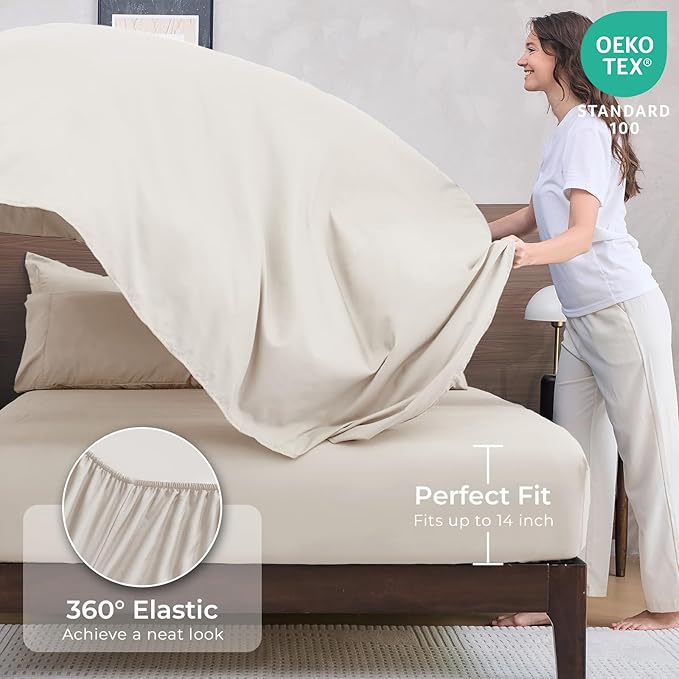 HEVUMYI Beige Tan Cali-King Comforter Set - 7-Piece All Season Bed in a Bag Cali-King, Ultra Soft Bedding Set with Comforter, Flat Sheet, Fitted Sheet, Pillowcases, Pillow Shams, Beige Tan
