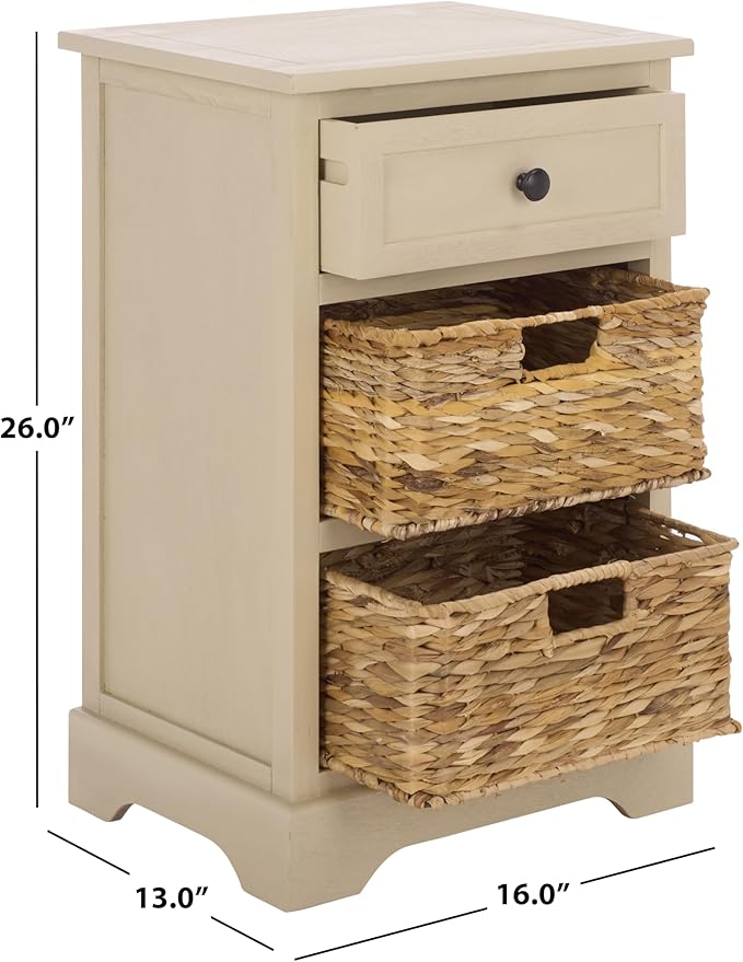 SAFAVIEH Home Collection – Carrie Sand 3-Drawer Storage Side Table, Mixed-Material Cottage Design, Fully Assembled (AMH5700J)