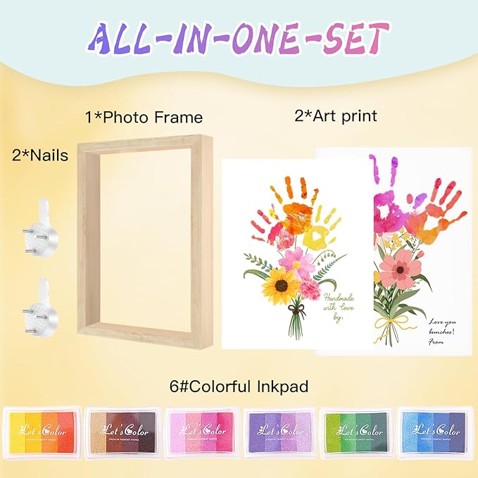 Physkoa Handprint Flower Kit with Frame – Kids Gifts for Mom or Grandma – DIY Family Keepsake Craft, Mother Daughter Activity, Birthday Present for Mom,Nana
