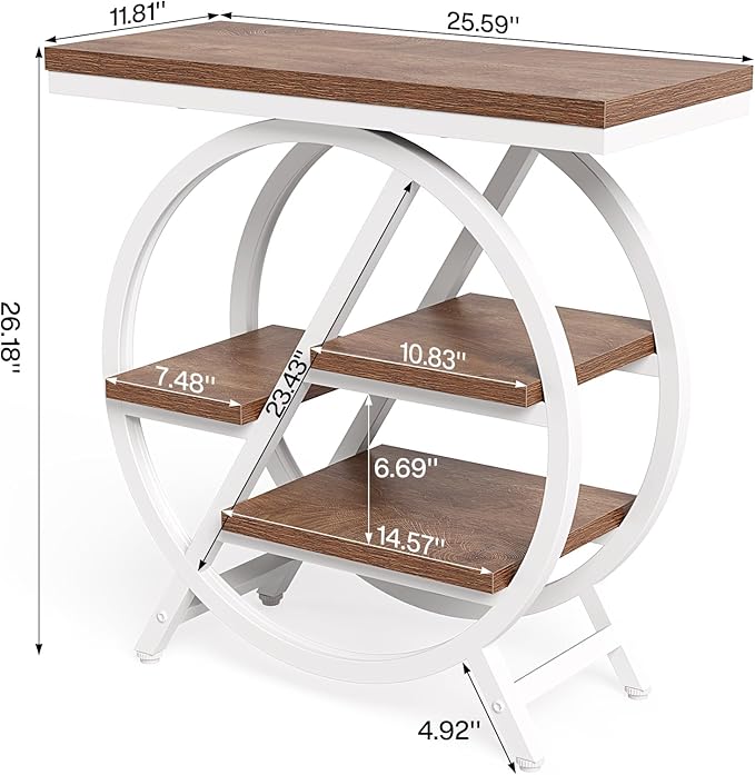 LITTLE TREE End Table, Set of 2 Narrow Side Table with 4-Tier Large Storage Space, Modern Bedside Table for Living Room, Home Office, Bedroom, Brown and White