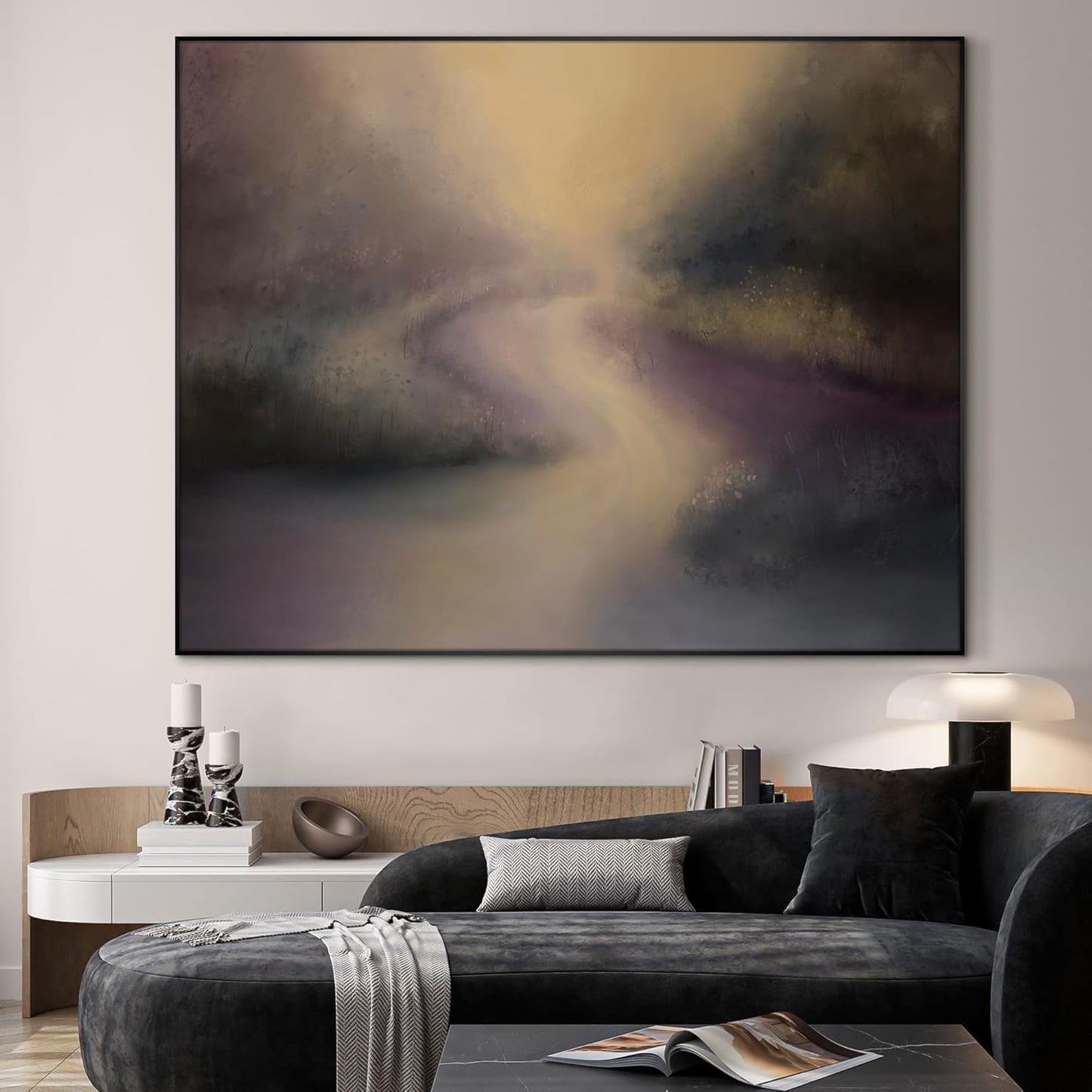 SIGNWIN 60"x72" Extra Large Framed Wall Art Golden Light River Path Dreamy Impressionist Landscape Illustration for Home Living Room Bedroom Decor (Frame Assembly Required)