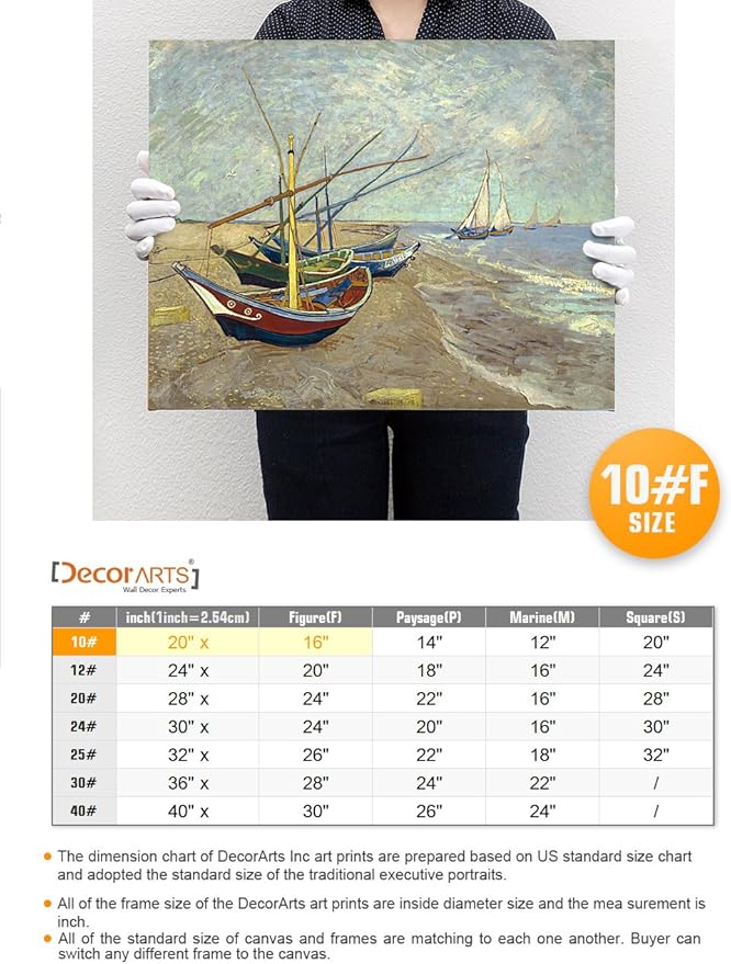 DECORARTS - Fishing Boats on the Beach by Vincent Van Gogh Art Reproduction. Giclee Canvas Prints Wall Art for Home Decor 20x16