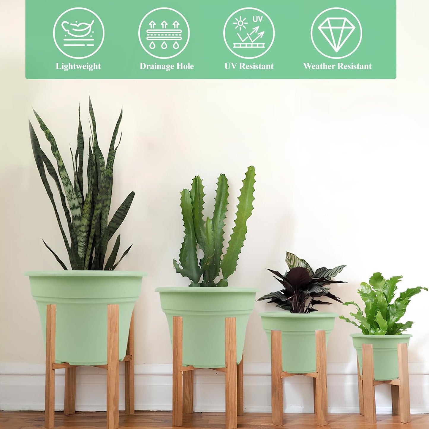 6 Inch Plastic-Flower Pot-for-Indoor Plants, 6 Pack Outdoor Plant Pots with Drainage Holes & Saucers, Resin Garden Pots Planters