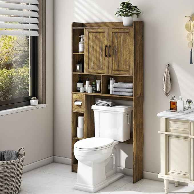 Vabches Over The Toilet Storage Cabinet, Farmhouse Storage Cabinet Over Toilet with Barn Door，Home Space-Saving Toilet Rack for Bathroom, Restroom and Laundry