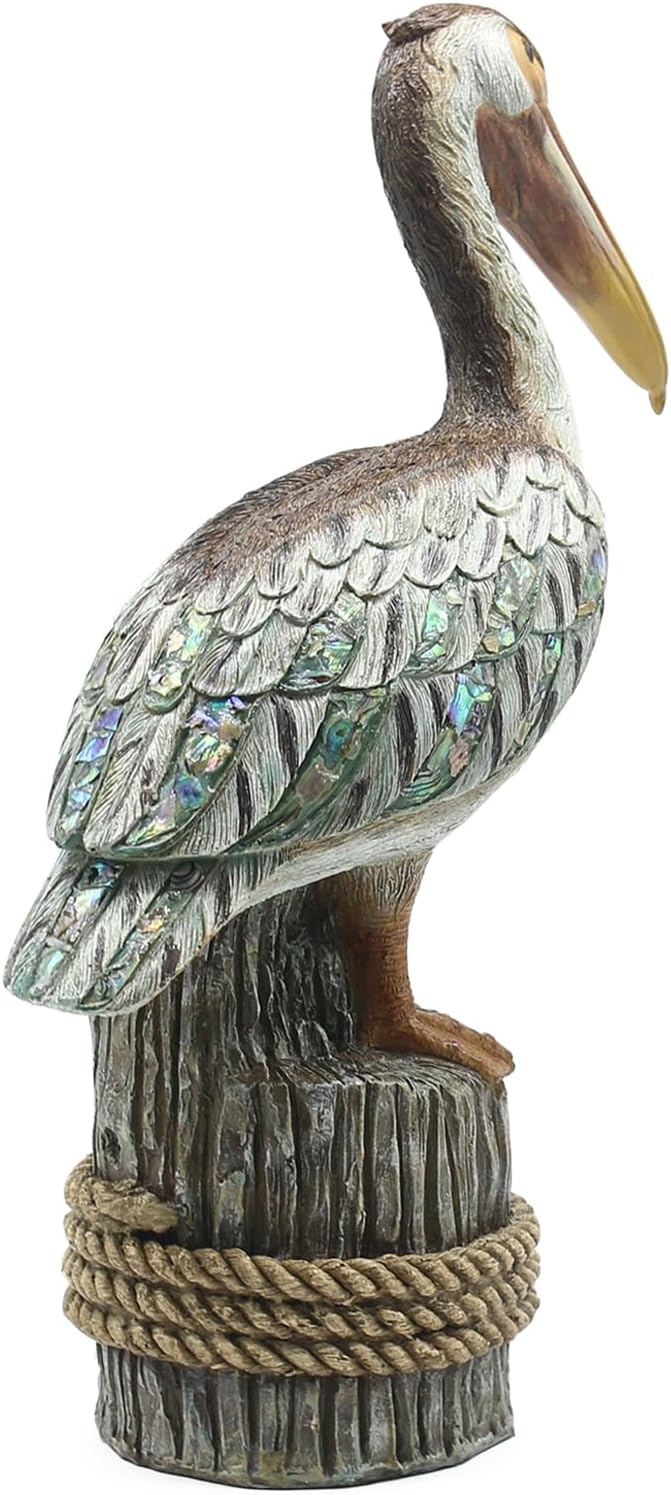 Lukitas Standing Pelican Statue and Sculpture Decor, Nautical Coastal Beach Bird Figurine, Creative Decorative Ornament for Home Garden Yard Lawn Outdoor, Resin 14''