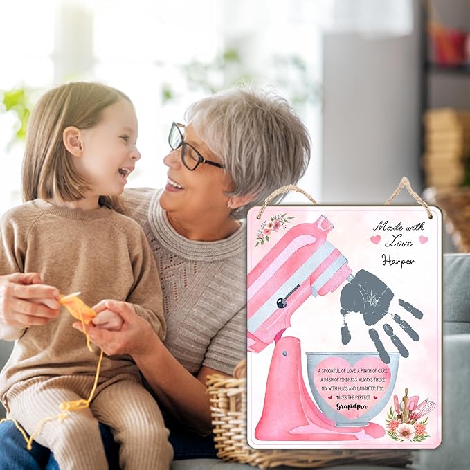DIY Mothers Day Handprint Baking Mixer Craft Shape Hanging Sign for Grandma Baking, Baby First Mothers Day Handprint Keepsake for Grandma Nana Chef Bakers Cooking Bake Crafts from Kid Hand Print Gifts