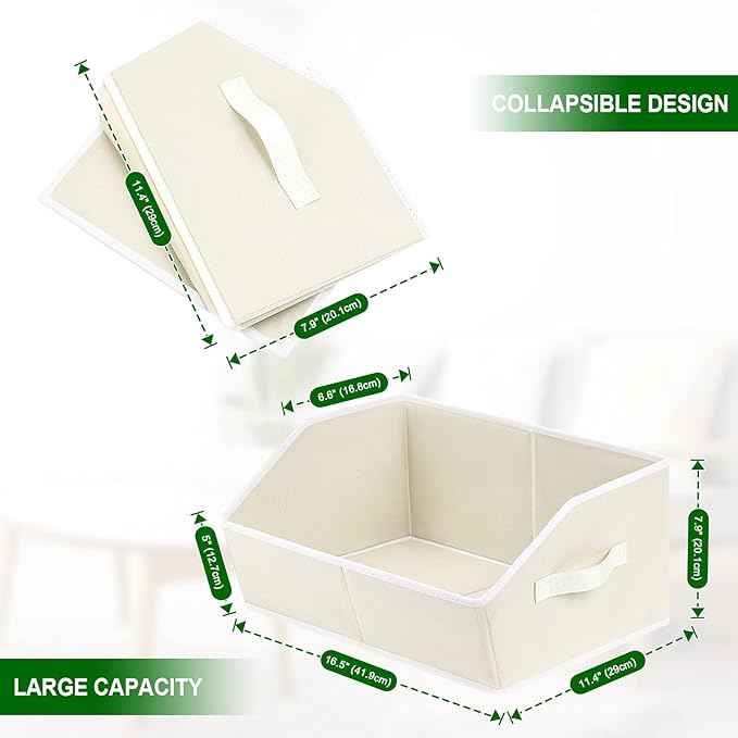 Closet Organizers and Storage Bins - Large Fabric Storage Bins, Decorative Storage Baskets for Organizing, Trapezoid Foldable Basket for Clothes, Books, Home, 8 Pack, Beige