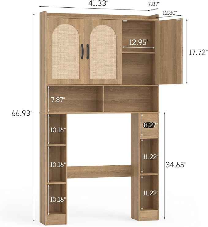Vabches Over The Toilet Storage Cabinet,Farmhouse Over Toilet Bathroom Organizer with 3 Barn Doors & Toilet Paper Holder Stand,Home Space-Saving Toilet Rack with Shelves，for Bathroom,Restroom,Laundry