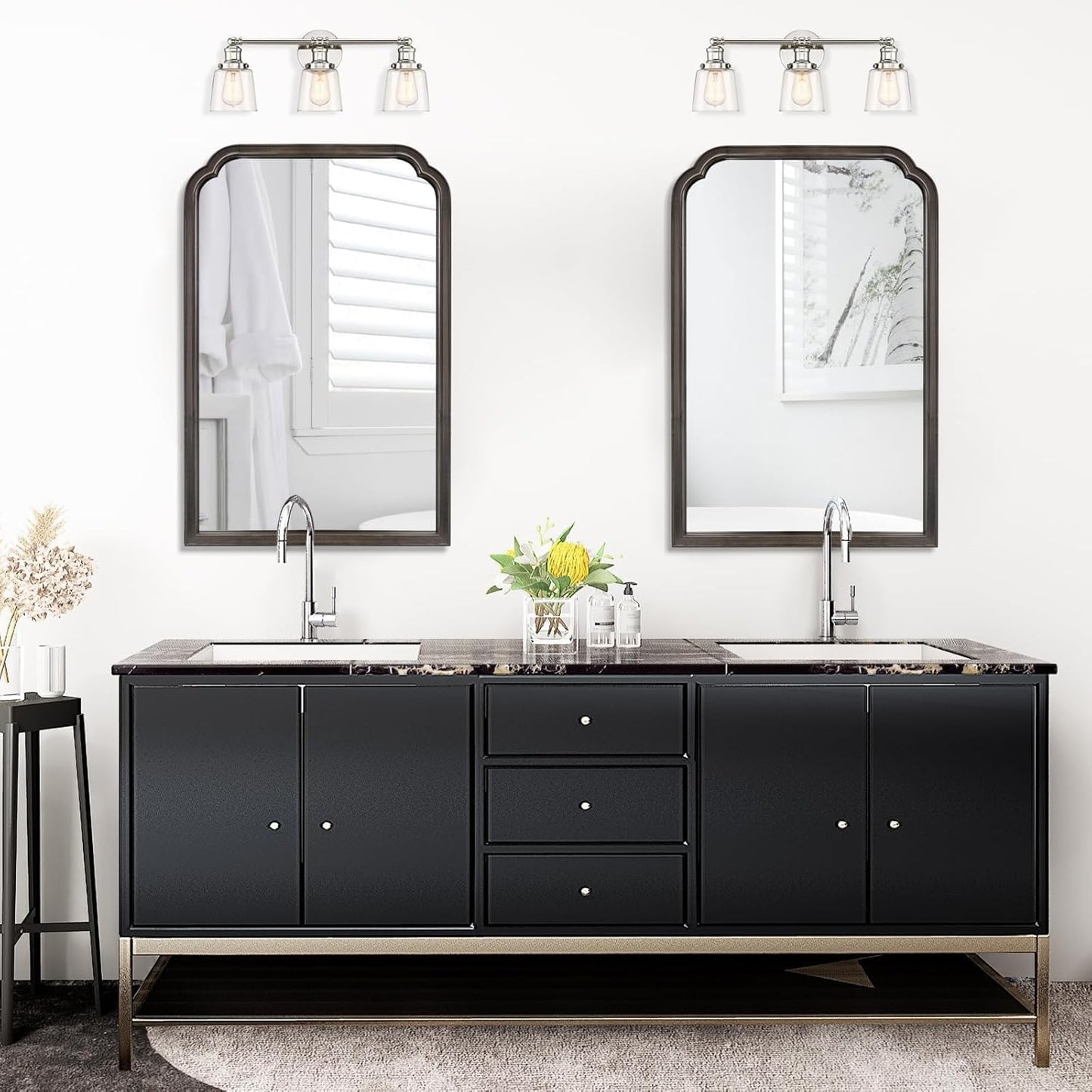 WallBeyond Wood Bathroom Mirrors for Wall Mounted, 20" x 30" Rustic Wood Frame Wall Mirrors Decorative for Living Room or Bedroom Vanity Mirror (Black)