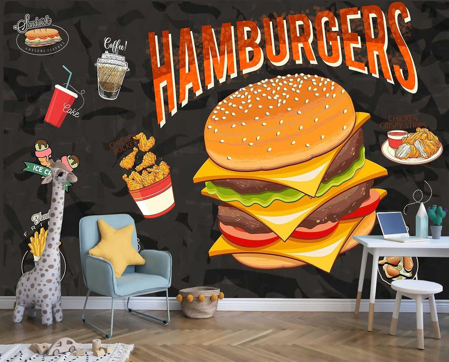 Restaurant or Coffee Shop Fast Food menu King Size Burger Mural for Restaurant Wall Decorations and advertisements（Not Peel and Stick）