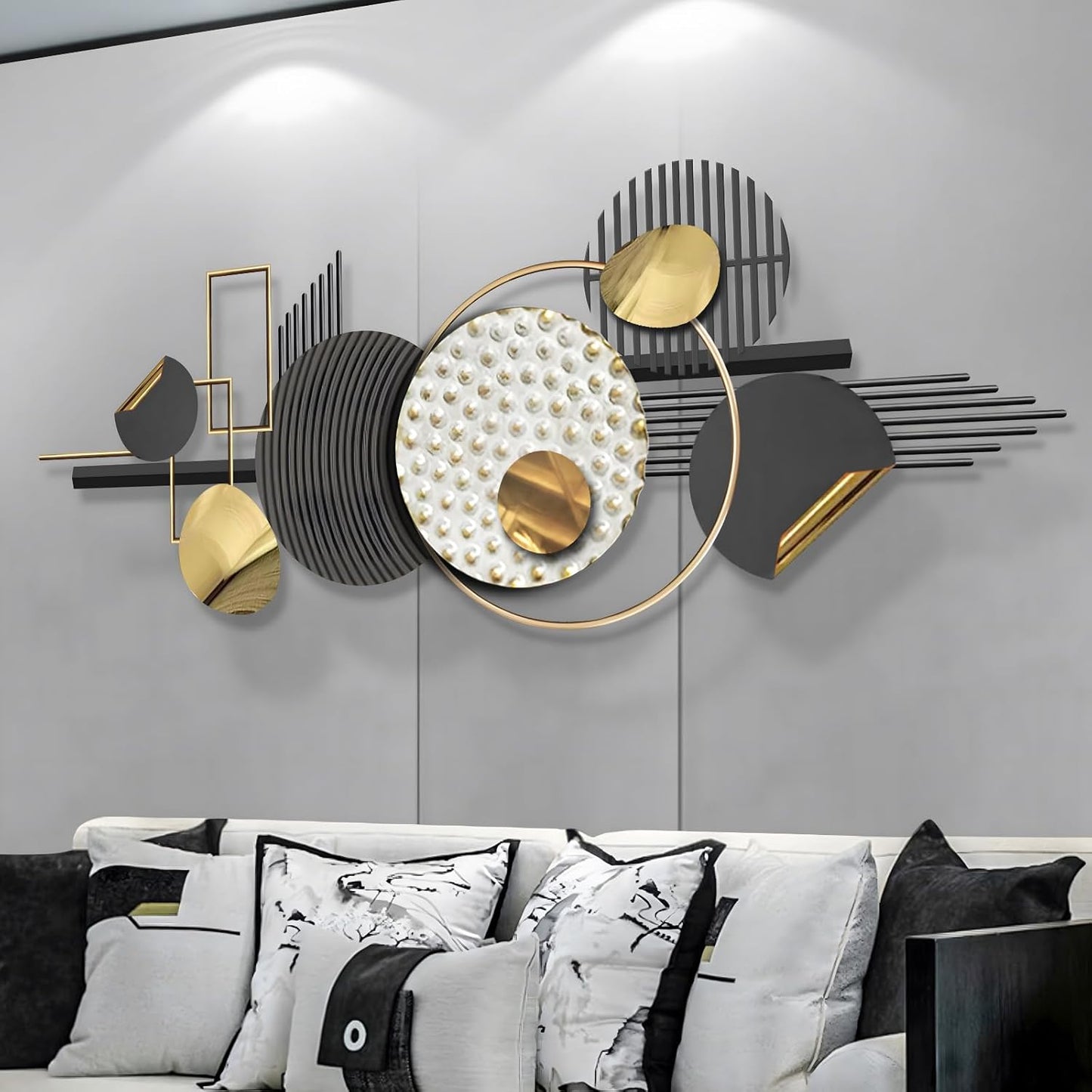 Lucky Monet Large Wall Decor for Living Room, Modern Metal Wall Art, 3D Textured Geometric Wall Sculpture 59"x24" Wall Hanging Decoration for Dinning Room Bedroom Entryway
