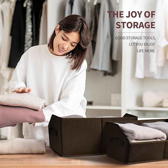 Closet Baskets for Shelves Trapezoid - Decorative Storage Baskets with Handle, Closet Bins for Organization, Shelf Storage Bins for Clothes, Books, Home, Office, 3 Pack, Brown