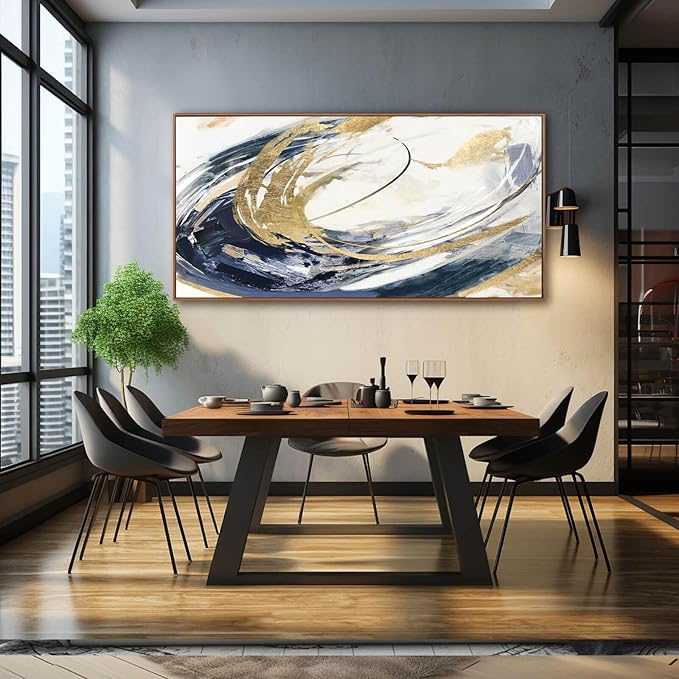 SDYA Large Artwork Abstract Painting 30"x 60"Gold Wall Decor Abstract Wall Art for Living Room Blue Artwork for Bedroom Kitchen Home Wall Decor