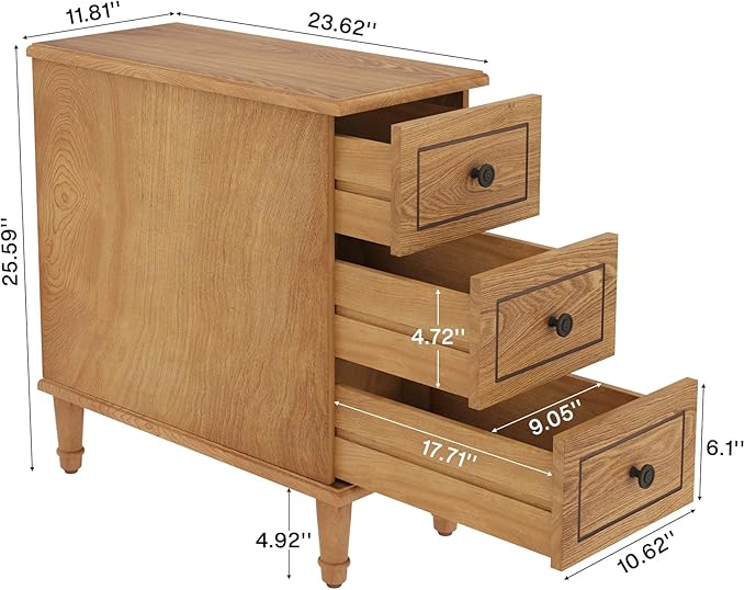 Tribesigns Solid Wood End Table Set of 2, Fully Assembled Narrow Side Table with Drawers, Pre-Assembled Nightstand Slim Bedside Table for Small Spaces, Living Room, Bedroom, Wood