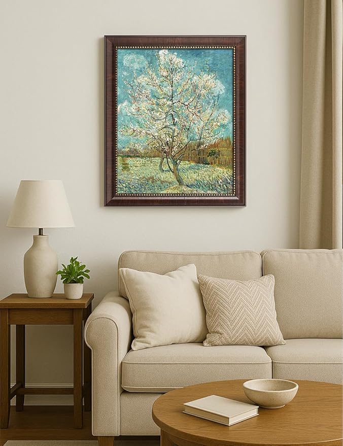 DECORARTS - Vincent Van Gogh The Pink Peach Tree Framed Wall Art, Giclee Print with Antique Brown Frame for Living Room Decor, Picture Size 16x20 Total 19x23 Made in USA