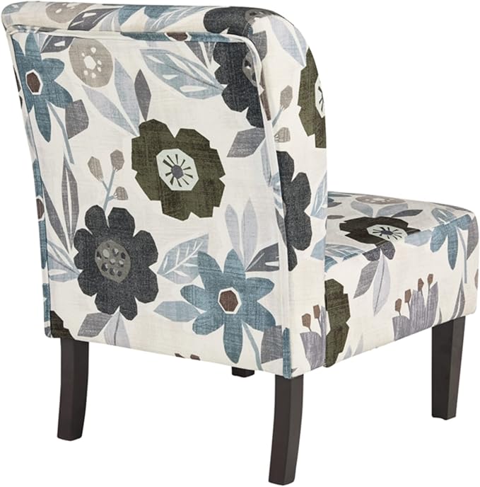Signature Design by Ashley Triptis Floral Armless Accent Chair with Attached Cushions, Fabric Upholstery, Wood Legs, 16.63" Seat Height, White, Blue & Gray