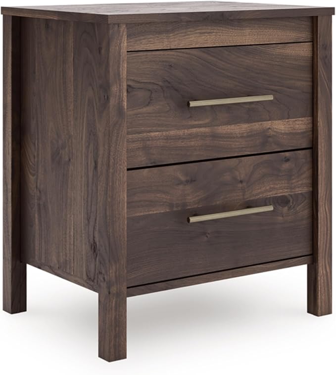 Signature Design by Ashley Calverson Rustic 2-Drawer Nightstand with Storage and Bar Pulls, Dark Brown