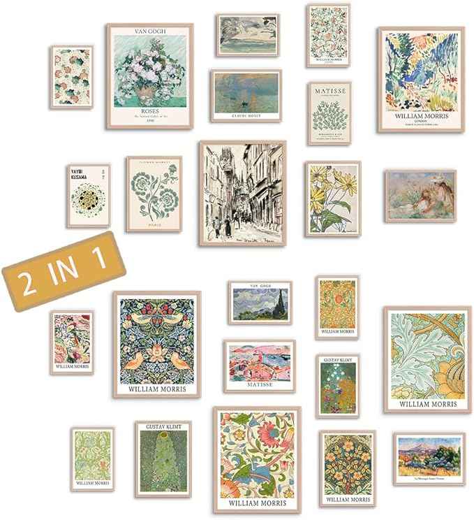 24 PCS Posters for Room Aesthetic，Matisse Wall Art Exhibition Posters，Vintage Eclectic Wall Art Decor, Boho Colorful Botanical Floral Dorm Gallery Home Decor(unframed)