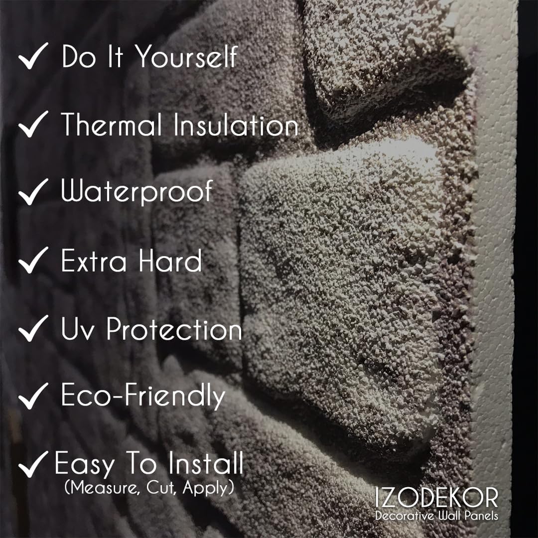IZODEKOR 3D Wall Panels Brick Effect - Cladding, Stone Look, Styrofoam Facing for Living Room, Kitchen, Bathroom, Balcony, Bedroom, Back of Counter | Vintage Dream (10 x Panels) - Covers 53 sq ft