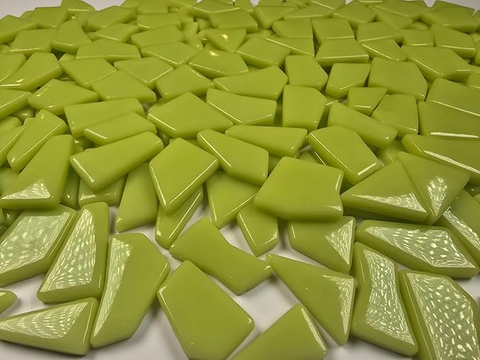 Irregular Glass Mosaic Tiles Bulk 500g Glossy and Iridescent Mosaic Glass Tiles for DIY Projects and Arts and Crafts Solid Colors and Mixes (Glossy Highlighter Yellow)