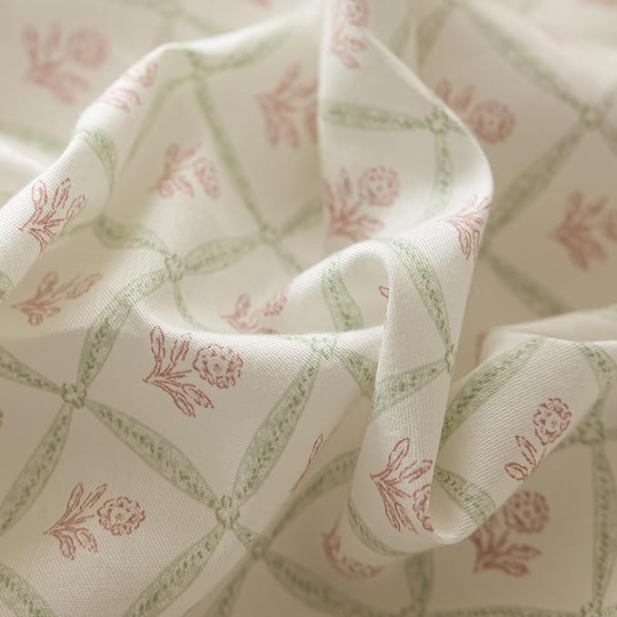 LifeTB Pink Flower Comforter Set Twin XL 3 Pieces Chic Plaid Grid Comforter with 2 Bow Ties Pillowcases Cute Botanical Cottagecore Bedding Set Girls Coquette Bedding Comforter Twin XL Comforter Set
