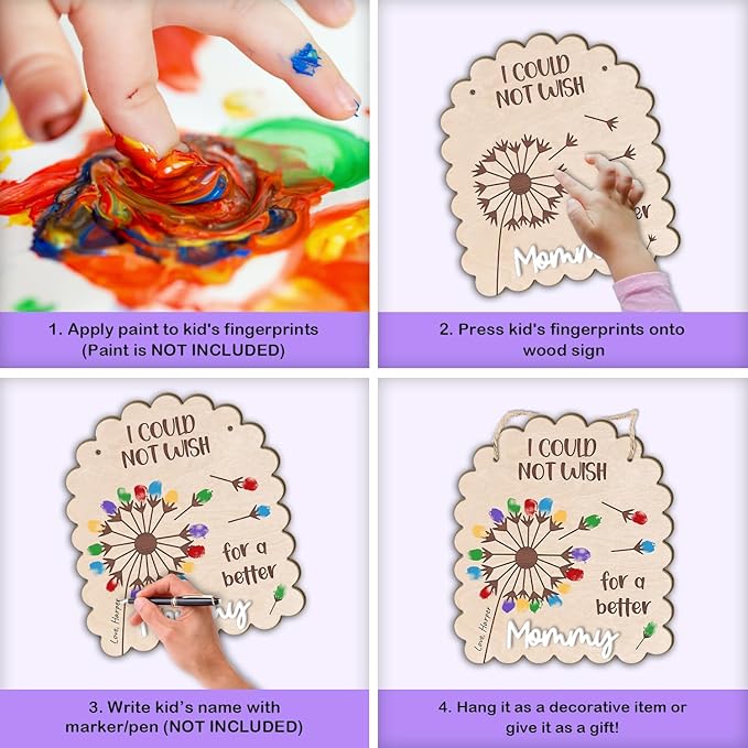 DIY Mothers Day Fingerprints Dandelion Craft Hanging Sign for New Mom Mama, Baby First Mother Day Fingerprints Keepsake Gifts, Dandelion Craft Gift from Kid Activity, Could Not Wish for A Better Mommy