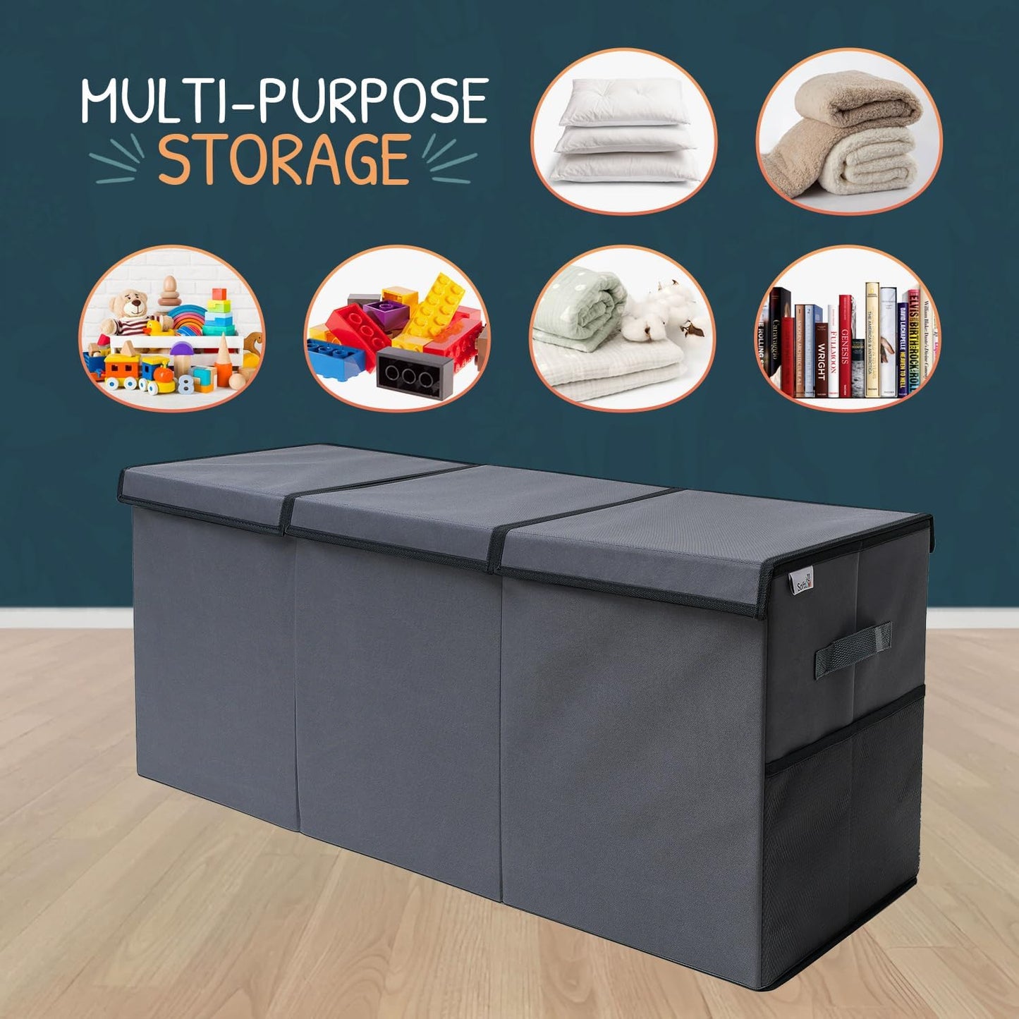 Extra Large Toy Storage Organizer with Lid - Sturdy, Collapsible Toy Chest Storage Box Design - Toys Bin with Dividers for Kids, Nursery, Bedroom, Playroom 37"x16"x14"