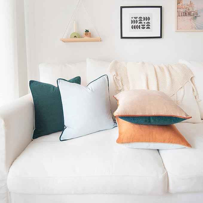 MONDAY MOOSE Decorative Throw Pillow Covers Cushion Cases, Set of 4 Soft Velvet Modern Double-Sided Designs, Mix and Match for Home Decor, Pillow Inserts Not Included (20x20 inch, Orange/Green)