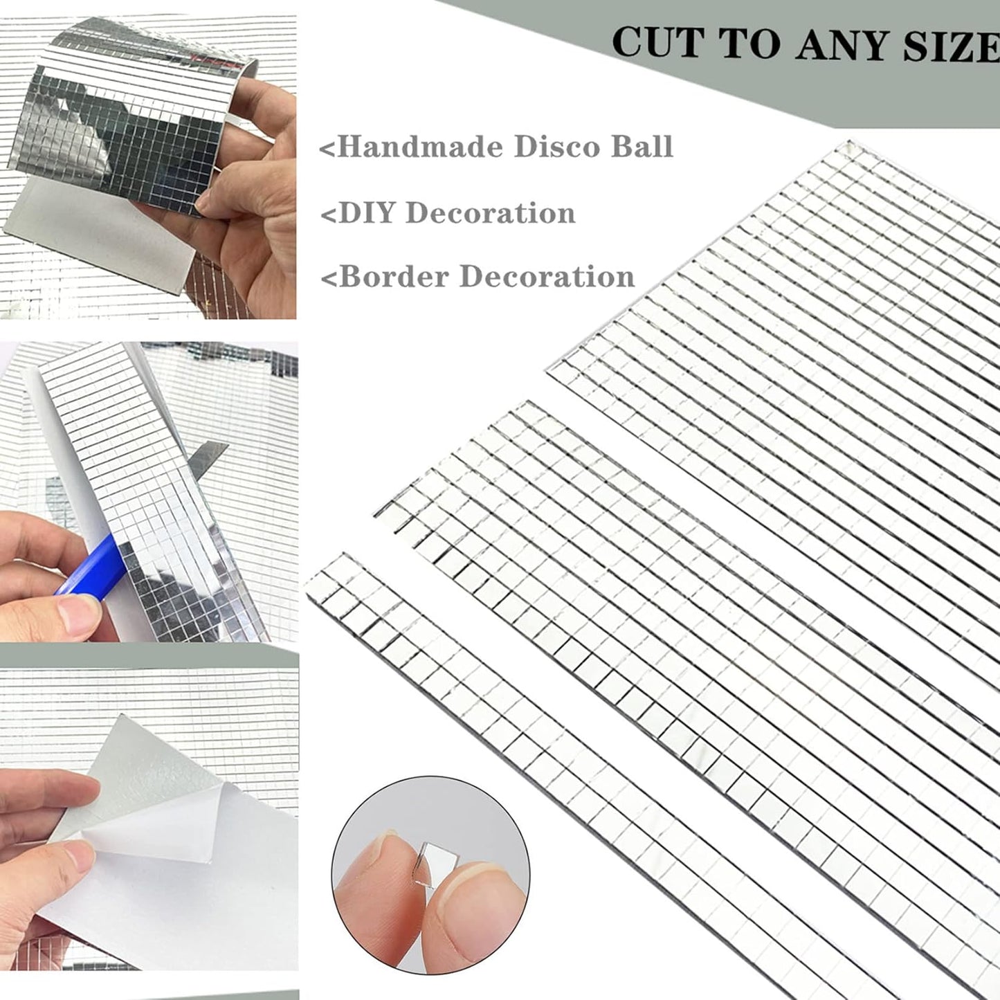 REDODECO Real Glass Silver Mirrors Mosaic Tiles Sticker for Craft Square Glass Tiles Self Adhesive,5mm by 5mm (Silver, 2400PCS)