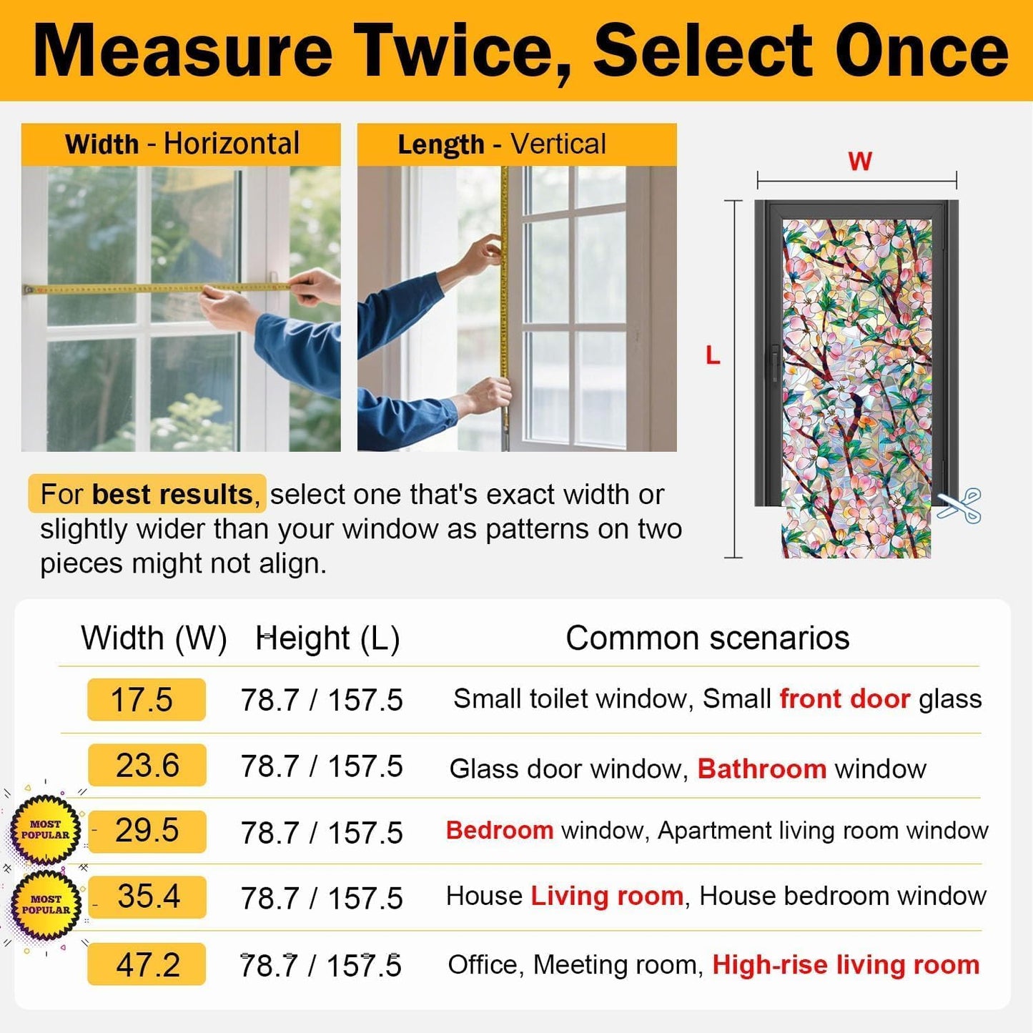 Rainbow Window Privacy Film Decorative, 3D Decals Stained Glass Clings, Static Cling Sticker, Suncatcher Windows Cover Tint for Home, 23.6 Inch x 157.4 Inch