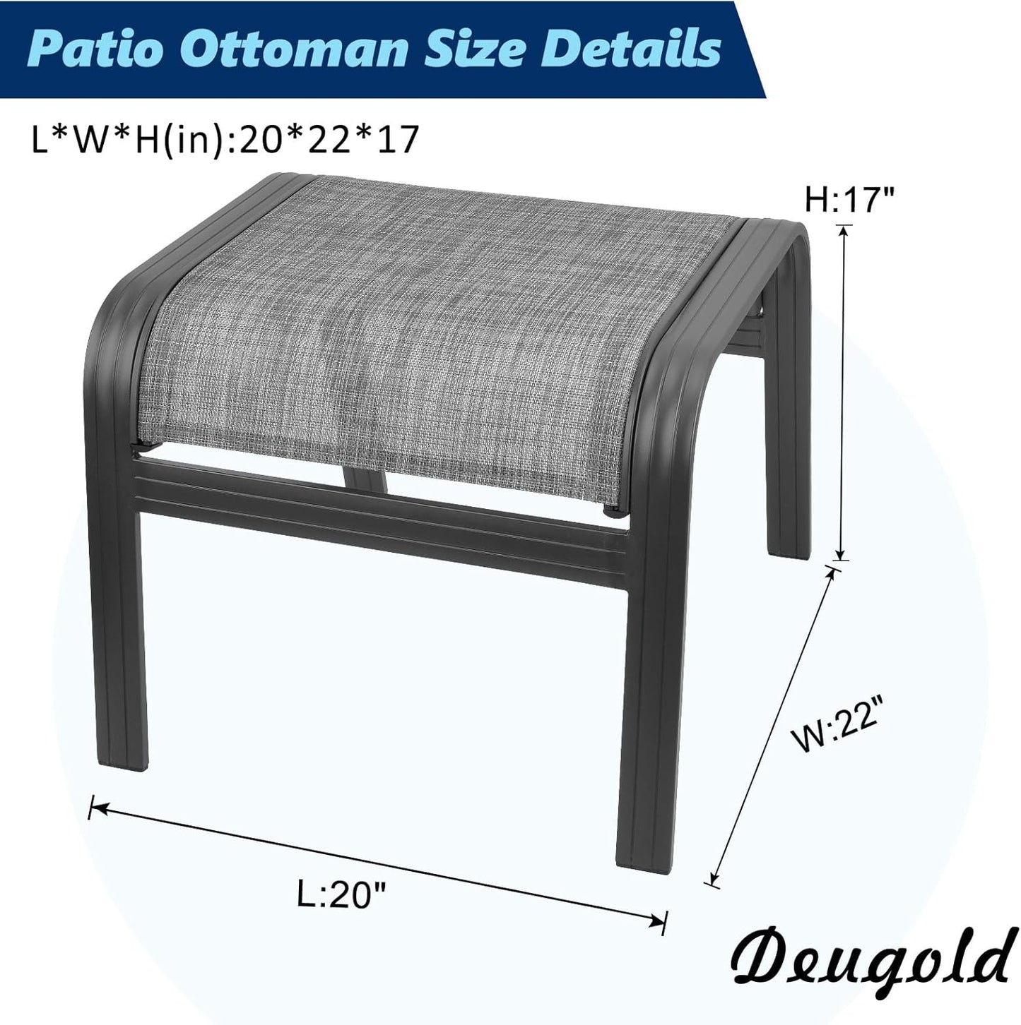 Outdoor Patio Ottoman Seat Textilene Portable Metal Footstool Portable Footrest Patio Chairs 2 Set New Grey