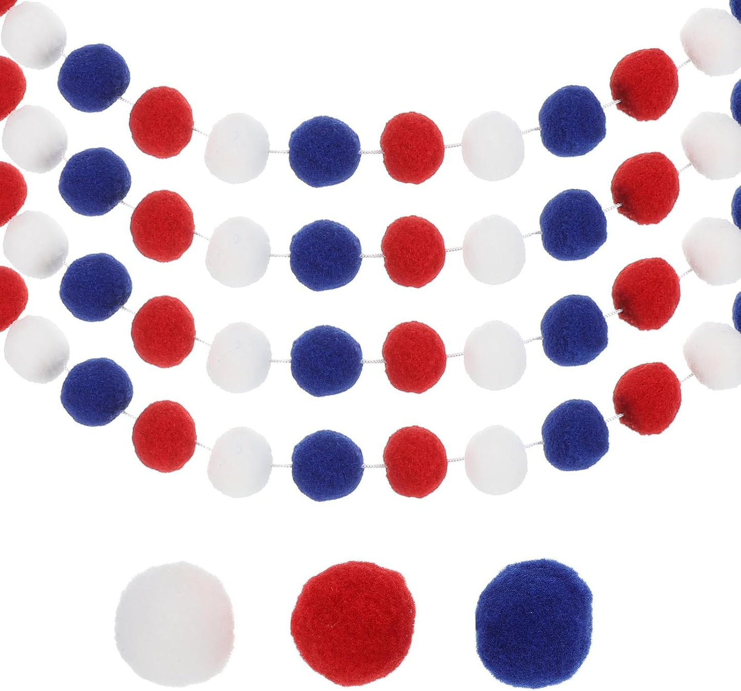 PATIKIL 26Ft Pom Pom Garland Decorations, 4Pcs Colorful Felt Ball Garland Banner Cute Rainbow Pompom Hanging Decorations for Tree Ornaments Homes Decor, Red/White/Blue