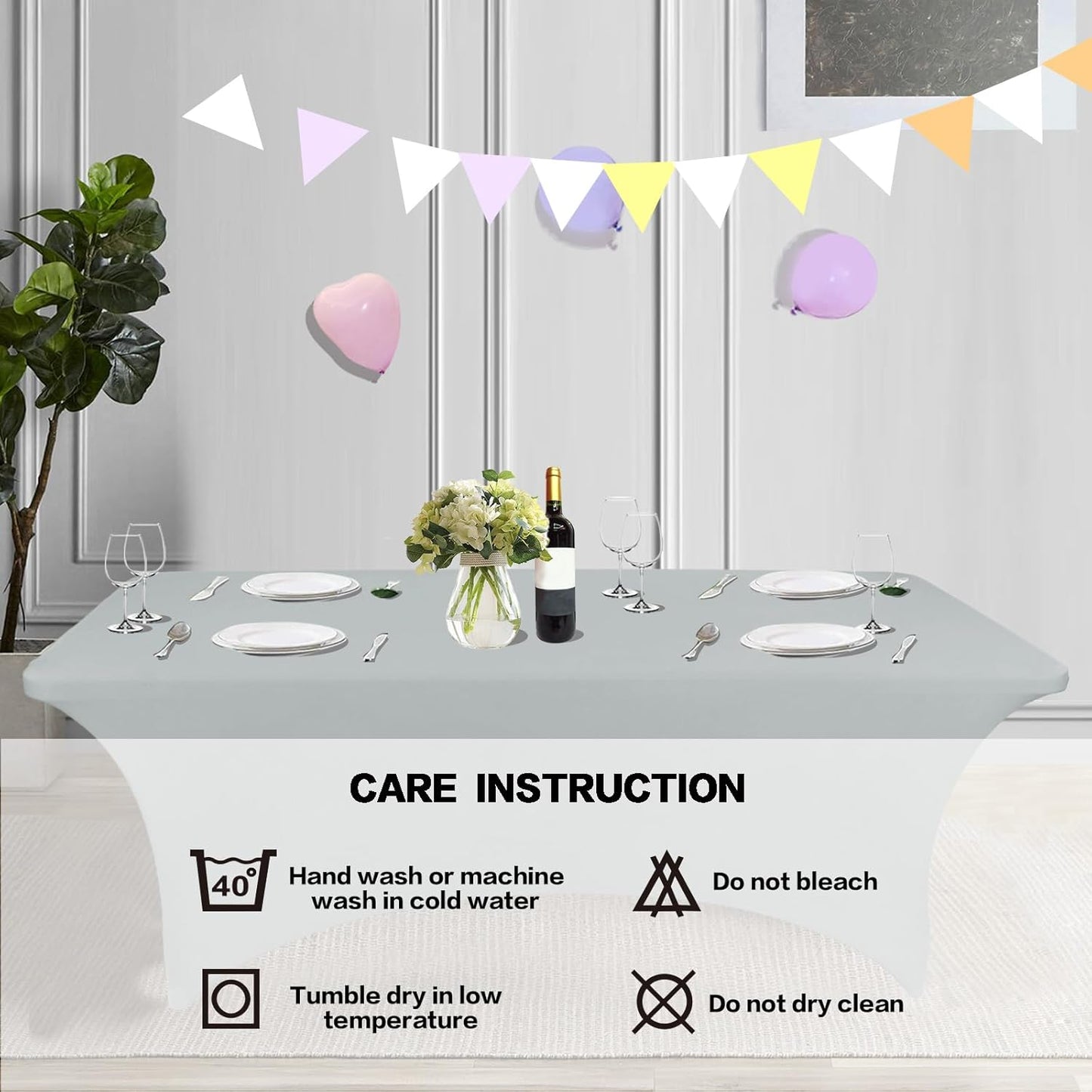 IVAPUPU 8FT Table Cloth for Rectangular Fitted Events Stretch Grey Table Covers Washable Cover Spandex Tablecloth Protector for Party, Wedding, Cocktail, Banquet, Festival