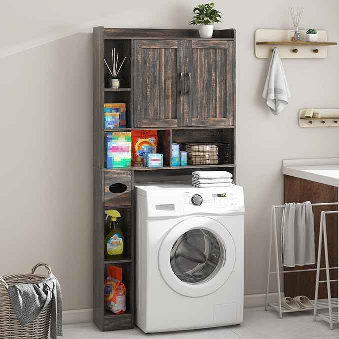 Vabches Over The Toilet Storage Cabinet, Farmhouse Storage Cabinet Over Toilet with Barn Door，Home Space-Saving Toilet Rack, for Bathroom, Restroom, Laundry