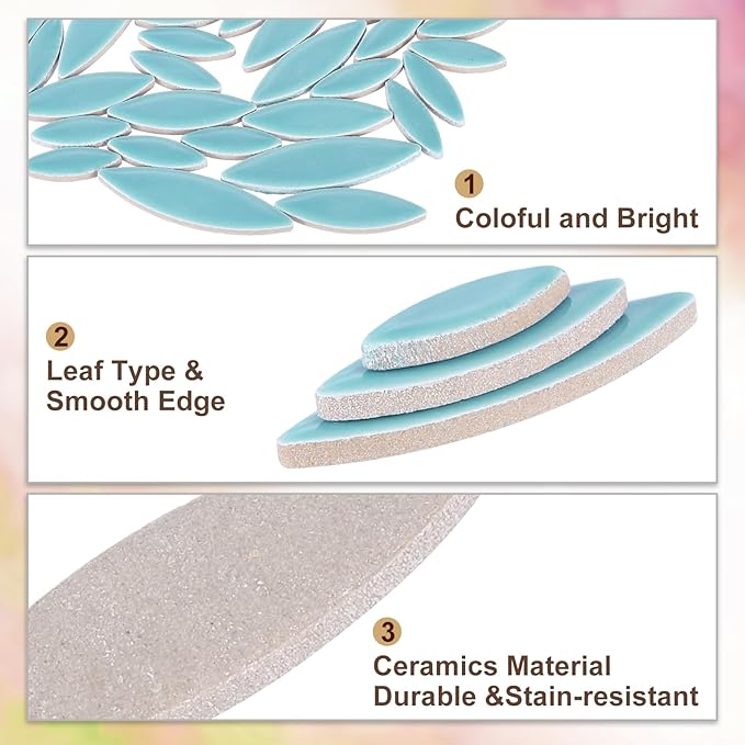 uxcell Ceramic Mosaic Tile, About 200g Teardrop Leaf Tile Mosaic Block for Handicrafts Artwork, Peacock Blue