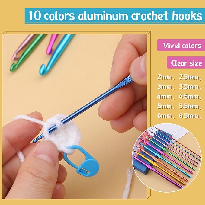 IMZAY 110 Pcs Crochet Hooks Set, Crochet Needles Set, Crochet Hooks Kit with Storage Case, Ergonomic Knitting Needles Stitch Marker DIY Hand Knitting Craft Art Tools for Beginners, Yellow