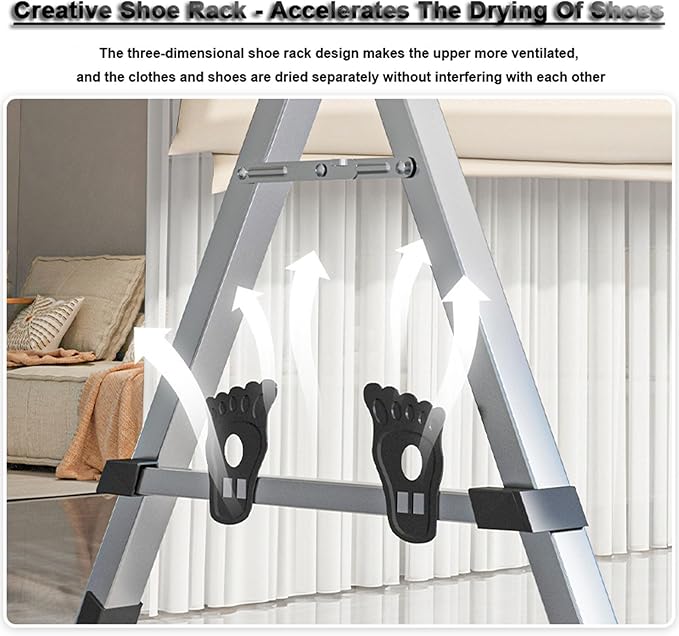 5Poles Clothes Drying Rack, Portable Drying Rack Clothing, Blanket Rack Clothesline with 20 Windproof Hooks for Indoor/Outdoor Use
