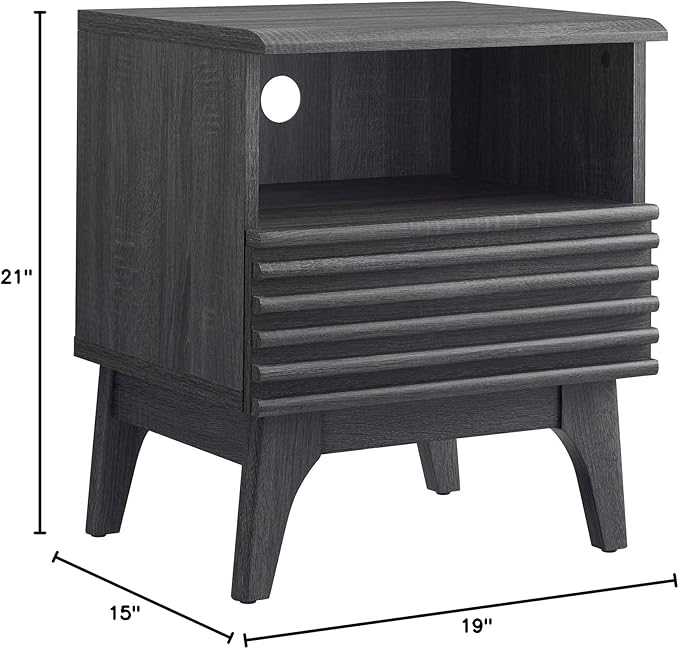 Modway Render Mid-Century Modern, One-Drawer Nightstand, Charcoal